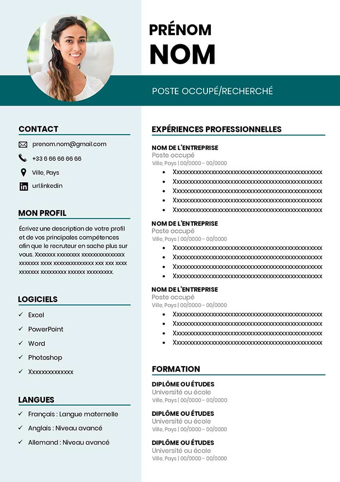 exemple de cv avec photo gratuit  u00e0 t u00e9l u00e9charger