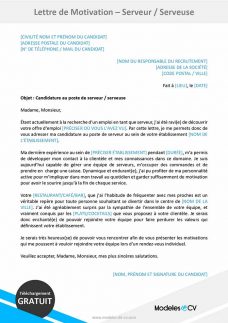 exemple lettre de motivation serveuse