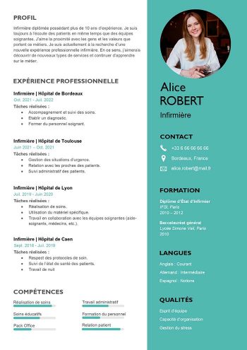 cv word moderne pour infirmier