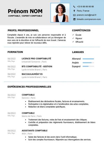Modèle de CV comptable Word gratuit à télécharger
