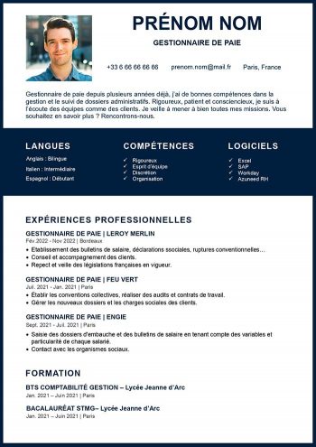 modele cv gestionnaire de paie