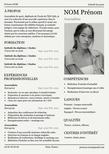 modèle cv original journaliste gratuit