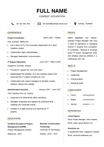template de cv australien