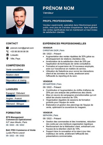cv de vendeur classique gratuit