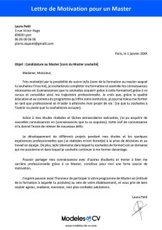 exemple lettre de motivation master