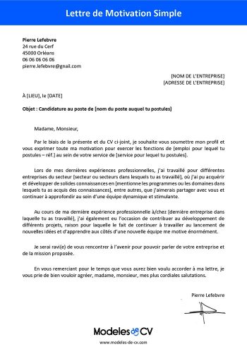 lettre de motivation simple