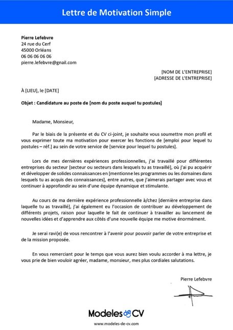 exemple de lettre de motivation passe-partout à télécharger