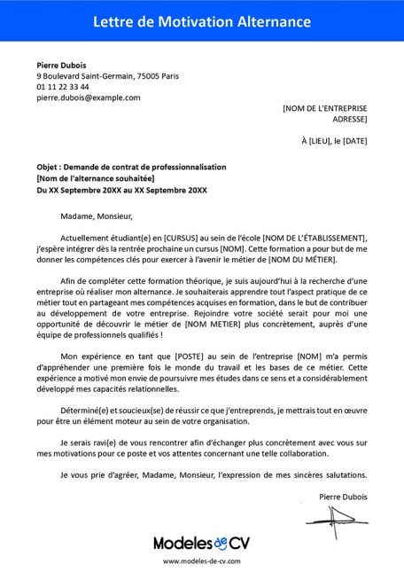 lettre de motivation alternance exemple