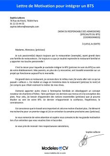 exemple lettre de motivation pour bts