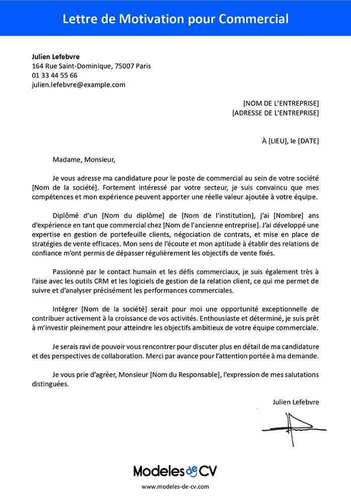 lettre de motivation commercial exemple