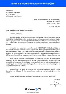 exemple lettre de motivation infirmière