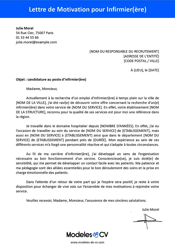 lettre de motivation infirmière exemple