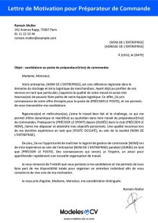 exemple lettre de motivation préparateur de commande