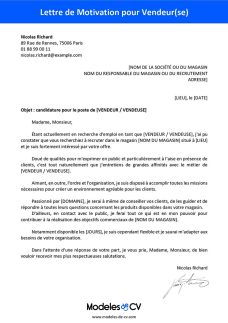 exemple lettre de motivation vendeur