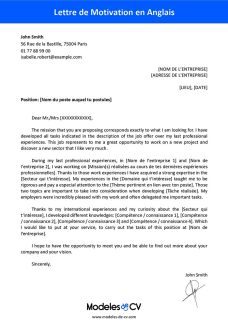 exemple lettre de motivation en anglais