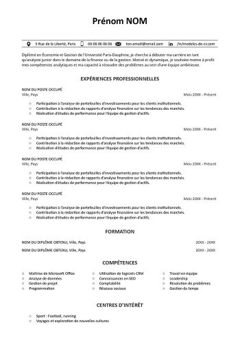 modele cv google docs harvard