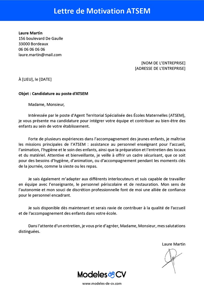 lettre de motivation atsem