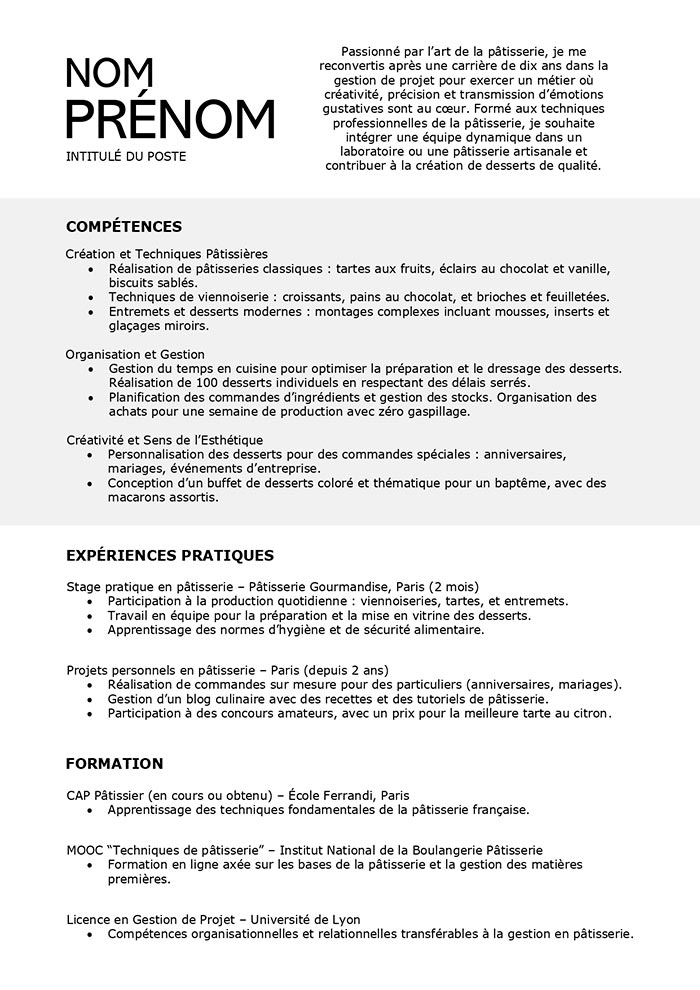 modele cv fonctionnel