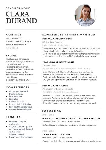 modèle cv psychologue