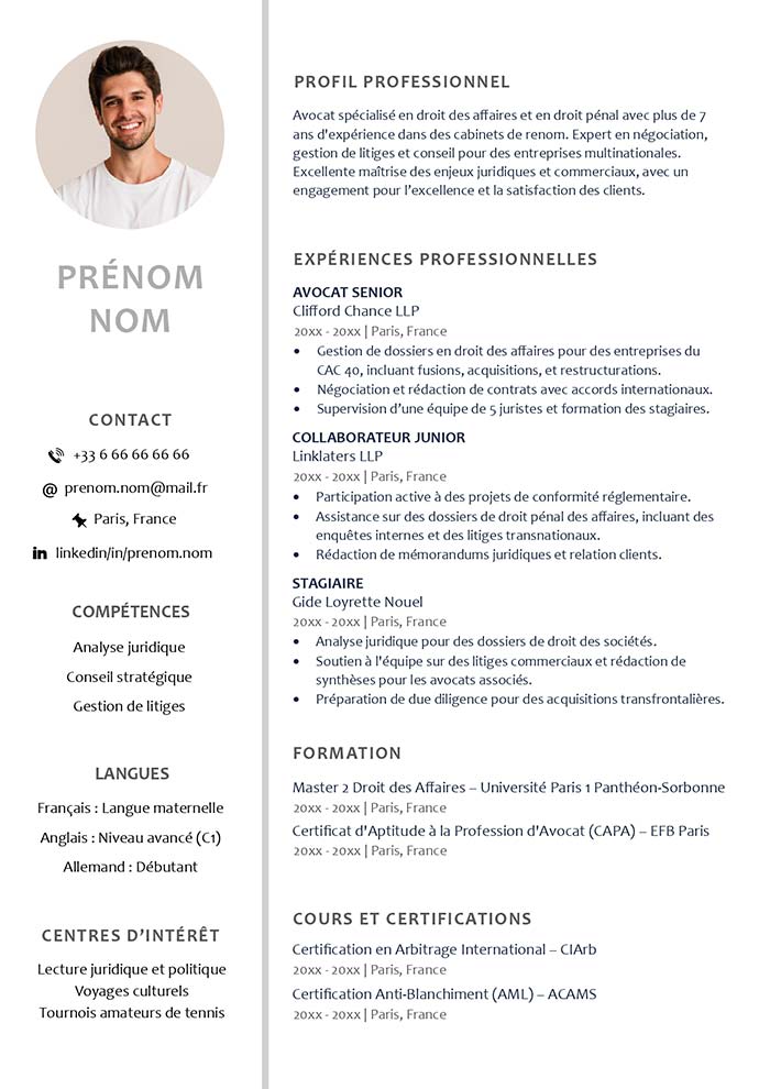 modele cv ats gris