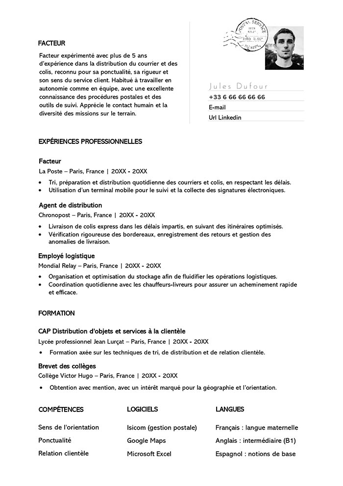 modele cv facteur
