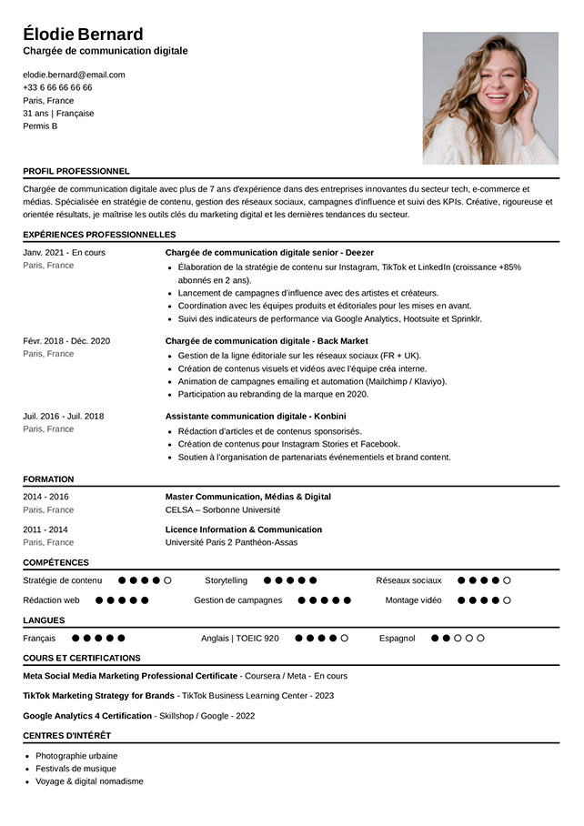 modèle cv minimaliste