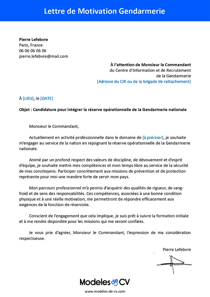 lettre de motivation gendarmerie