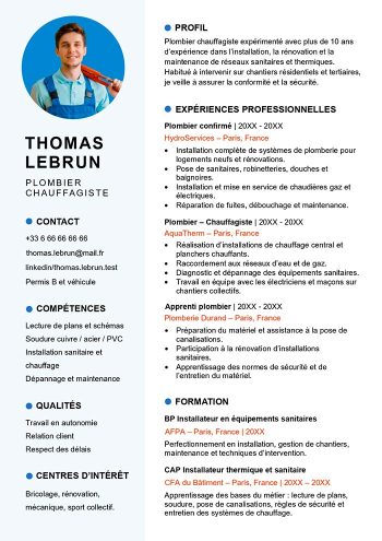 cv plombier exemple