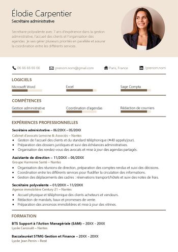 cv moderne de secrétaire gratuit