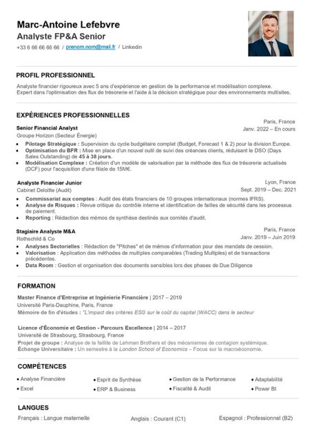 modèle cv type finance word gratuit à télécharger