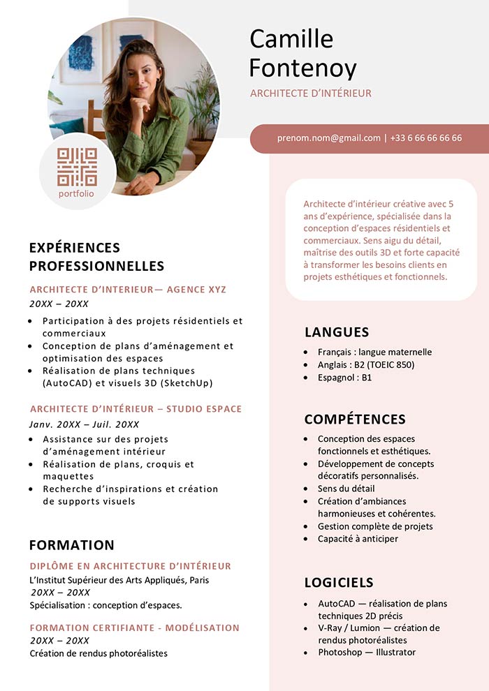 modèle de cv architecte d'interieur gratuit à télécharger