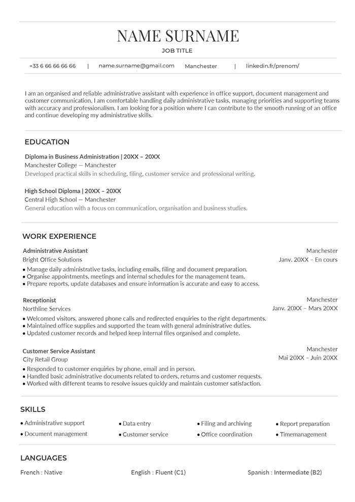 modele cv ats en anglais