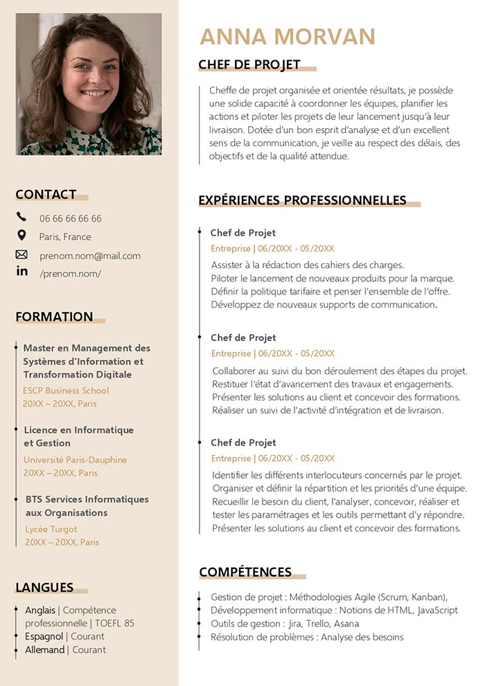 exemple de cv chef de projet gratuit à télécharger
