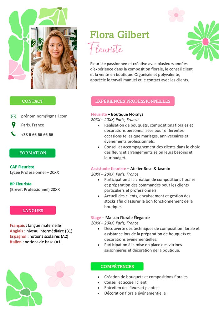 modèle cv fleuriste gratuit à télécharger