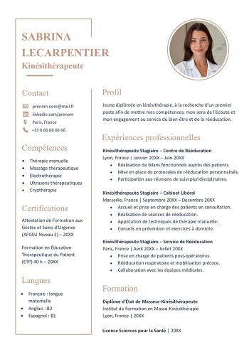 exemple de cv kinésithérapeute gratuit à télécharger