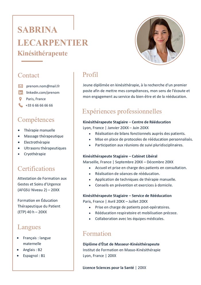 exemple de cv kinésithérapeute gratuit à télécharger