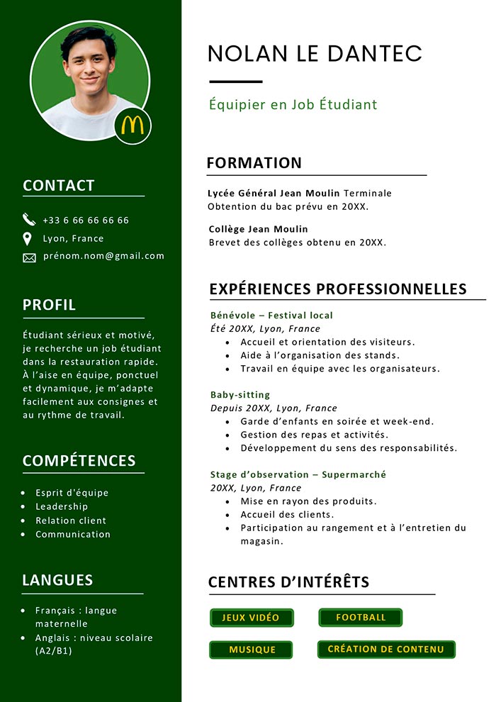 exemple de cv mcdo gratuit à télécharger