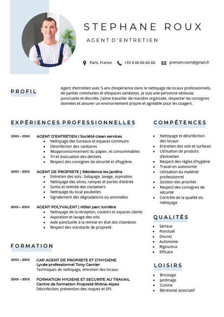 exemple de cv agent d'entretien