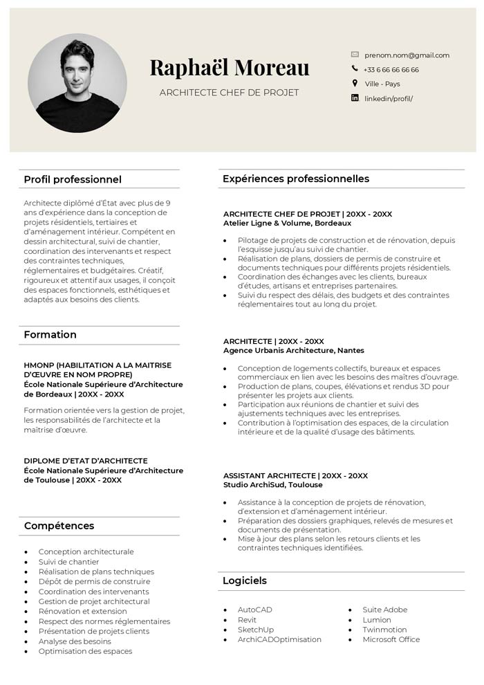 modèle de cv architecte gratuit à télécharger