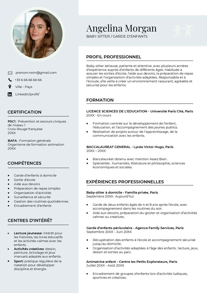 exemple de cv babysitter gratuit à télécharger