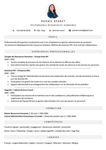 exemple de cv ressources humaines rh gratuit à télécharger