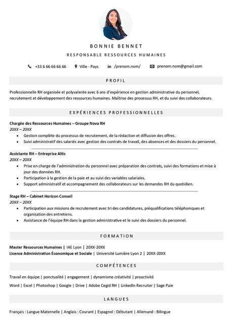 exemple de cv ressources humaines rh gratuit à télécharger