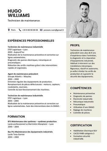 exemple de cv technicien de maintenance à télécharger gratuit