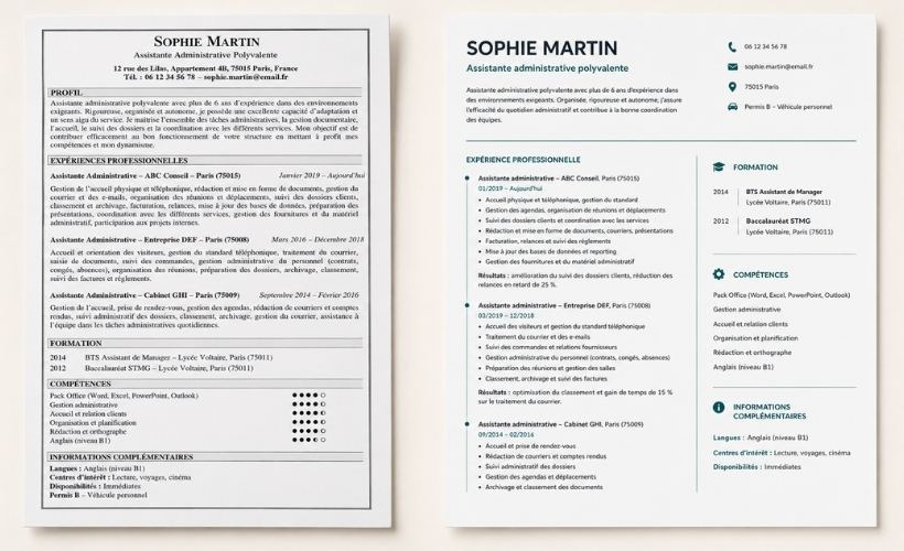 Comparaison entre un CV classique ancien et un CV classique modernisé