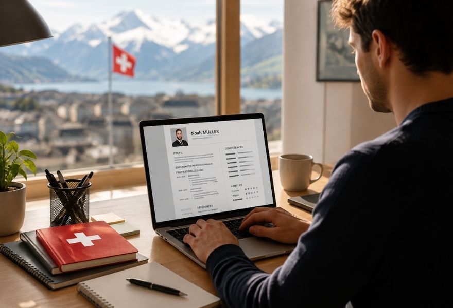 candidat créant son CV suisse sur ordinateur