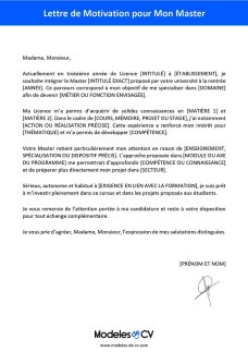 exemple lettre de motivation master