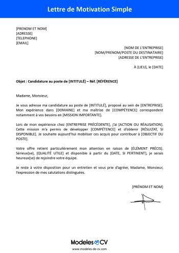 Exemple de lettre de motivation simple