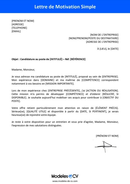 lettre de motivation simple