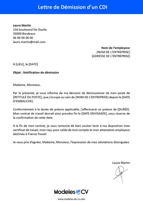 lettre de démission cdi