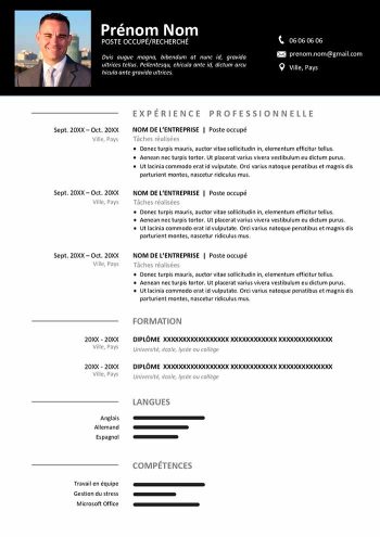 Modèle de CV avec bandeau noir gratuit sur Word